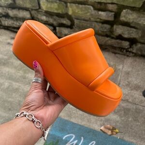 Orange Platform Slide Sandals